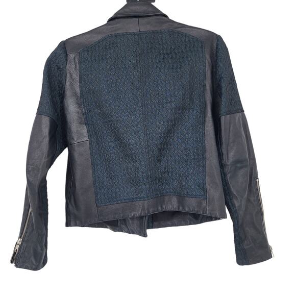 Helmut Lang Black Asymmetrical Zip Leather and Knit Moto Jacket Size Small - Picture 3 of 7